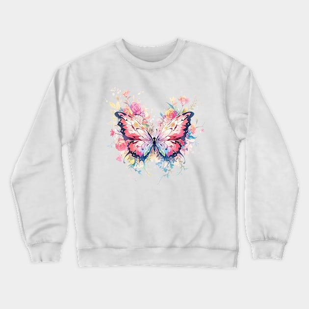 Floral Dreamscape: A Fantastical Butterfly Crewneck Sweatshirt by Iron Creek